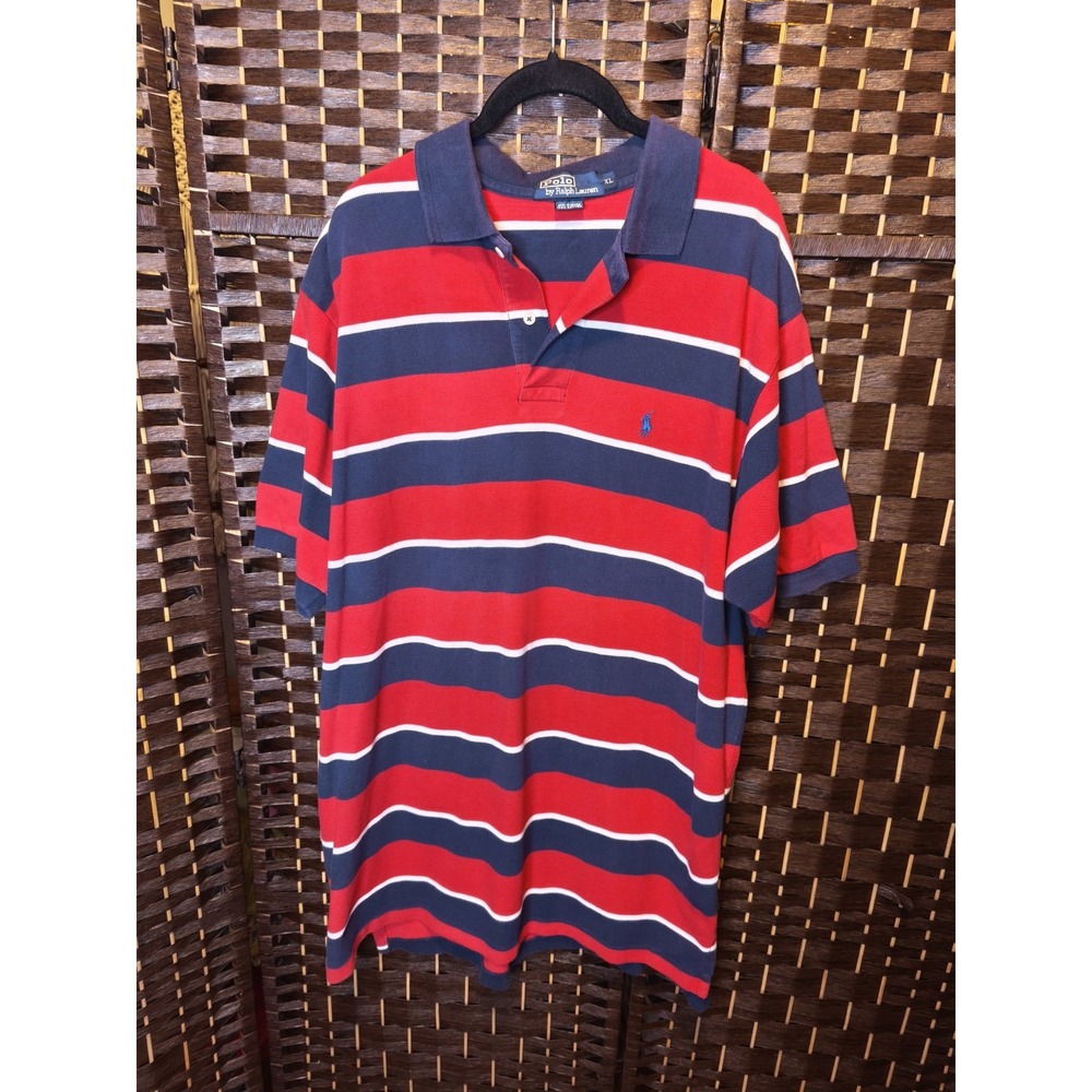 Polo Ralph‎ Lauren Shirt Mens XLarge Blue/Red Stripes Short Sleeve Pony Logo